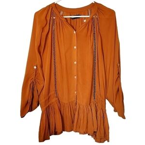 7213 * Magali Pascal Anthropologie Peasant Blouse Burnt Orange Size M